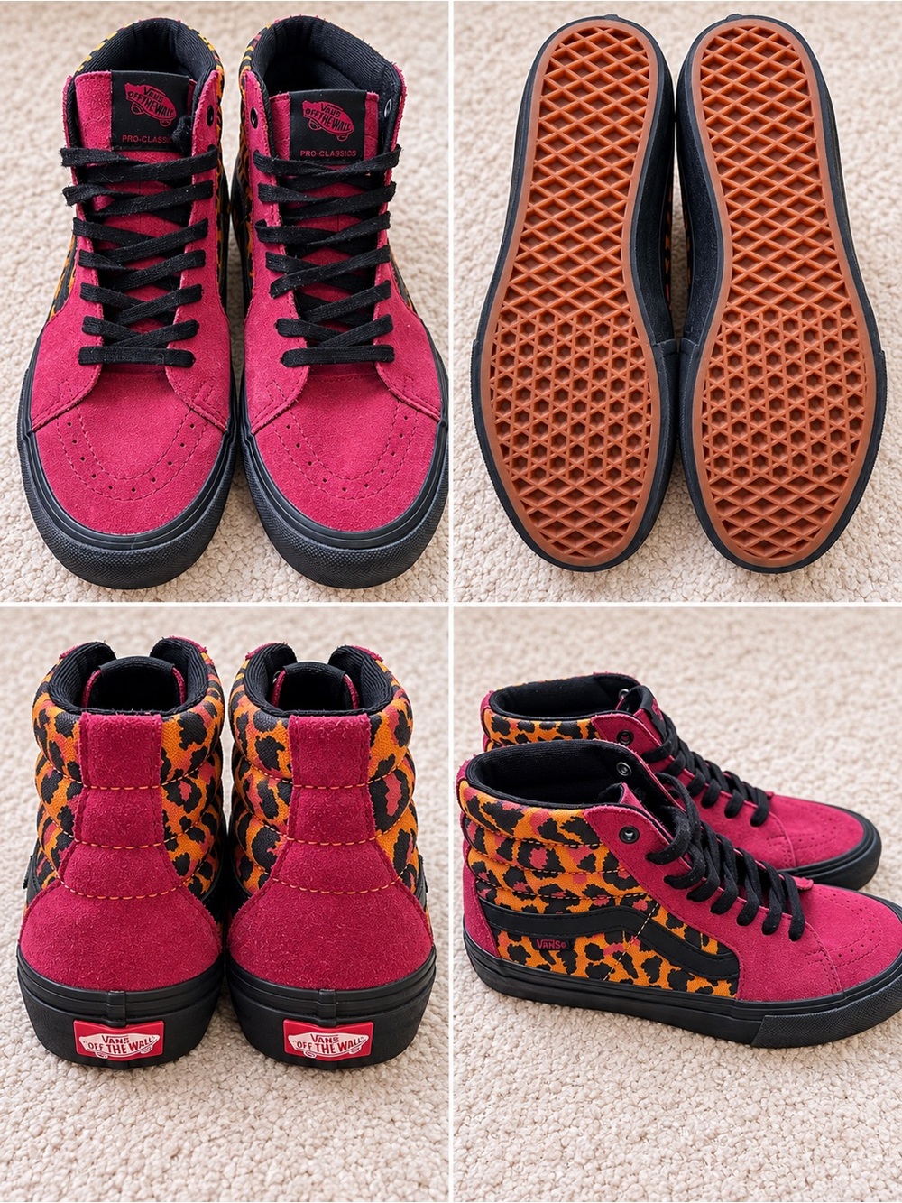 Vans SK8-Hi Pro Classics Burgundy Suede & Orange Leopard High-Top